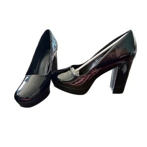 New York & Company Womens Black Patent Platform Block Heel Pumps Size 10 NY&C